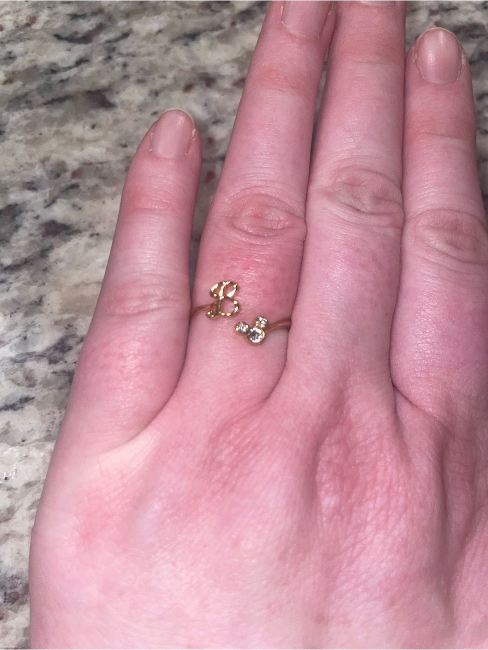 Disney Gold-tone Adjustable Initial B Ring with Crystal Mickey Accent